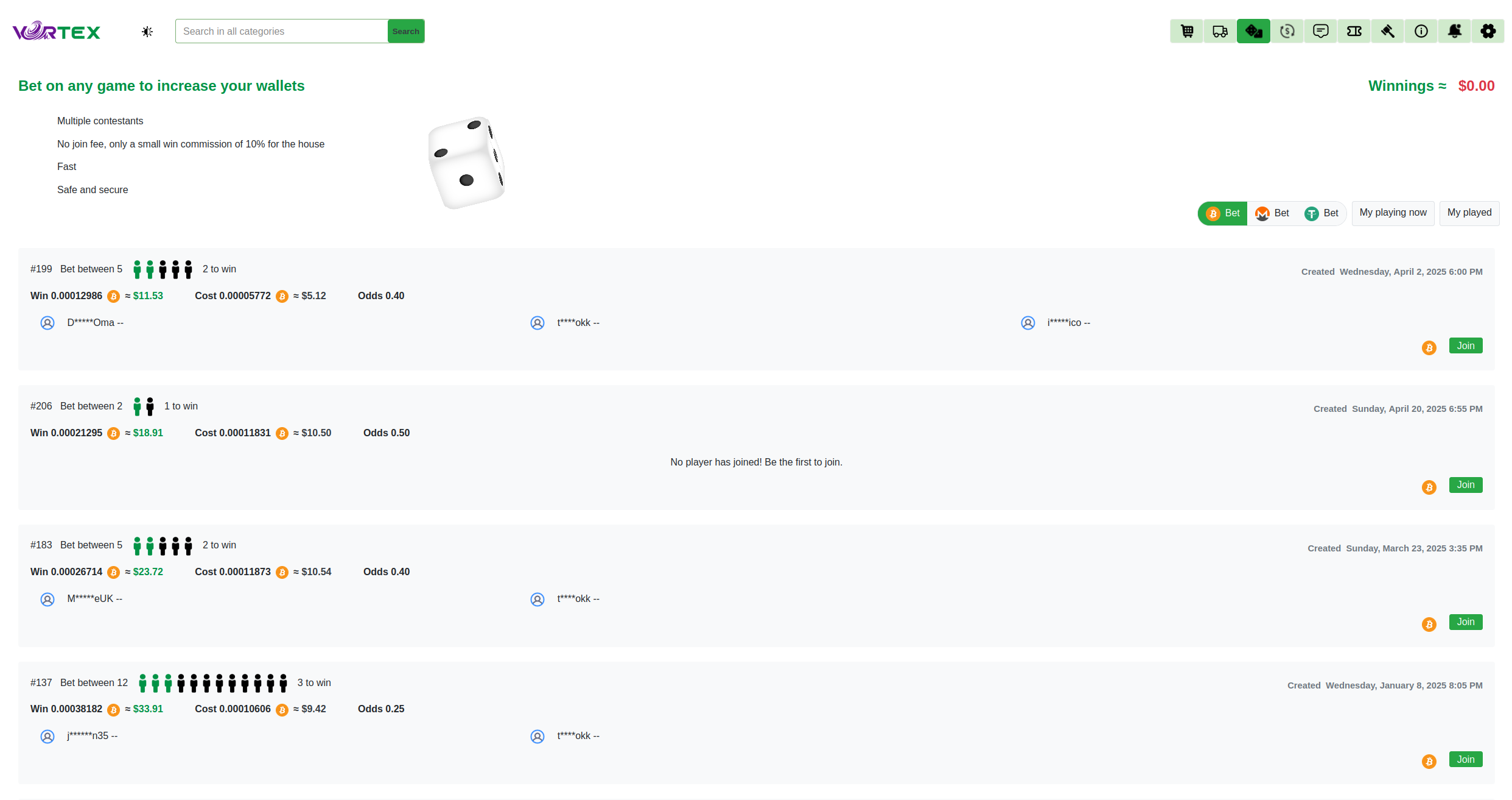 Vortex Market dashboard welcome screen showing user interface