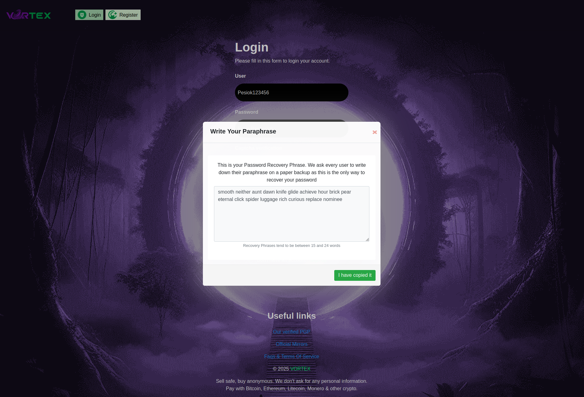 Mnemonic recovery phrase backup system interface